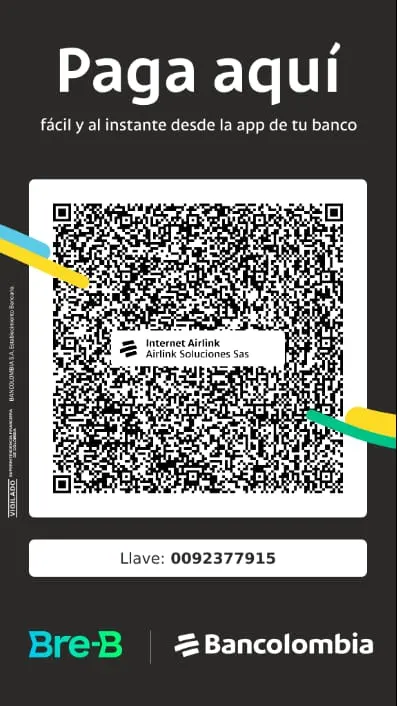 Foto del código QR para pagar servicio de internet AirLink Soluciones vía Bre-B y Bancolombia